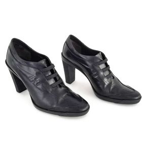 HOGAN Logo Leather Black Booties Size 5.5